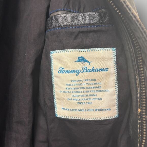 Tommy Bahama Distressed Leather Jacket Men's Medium Pineapple Embroidery Lining - Picture 7 of 8